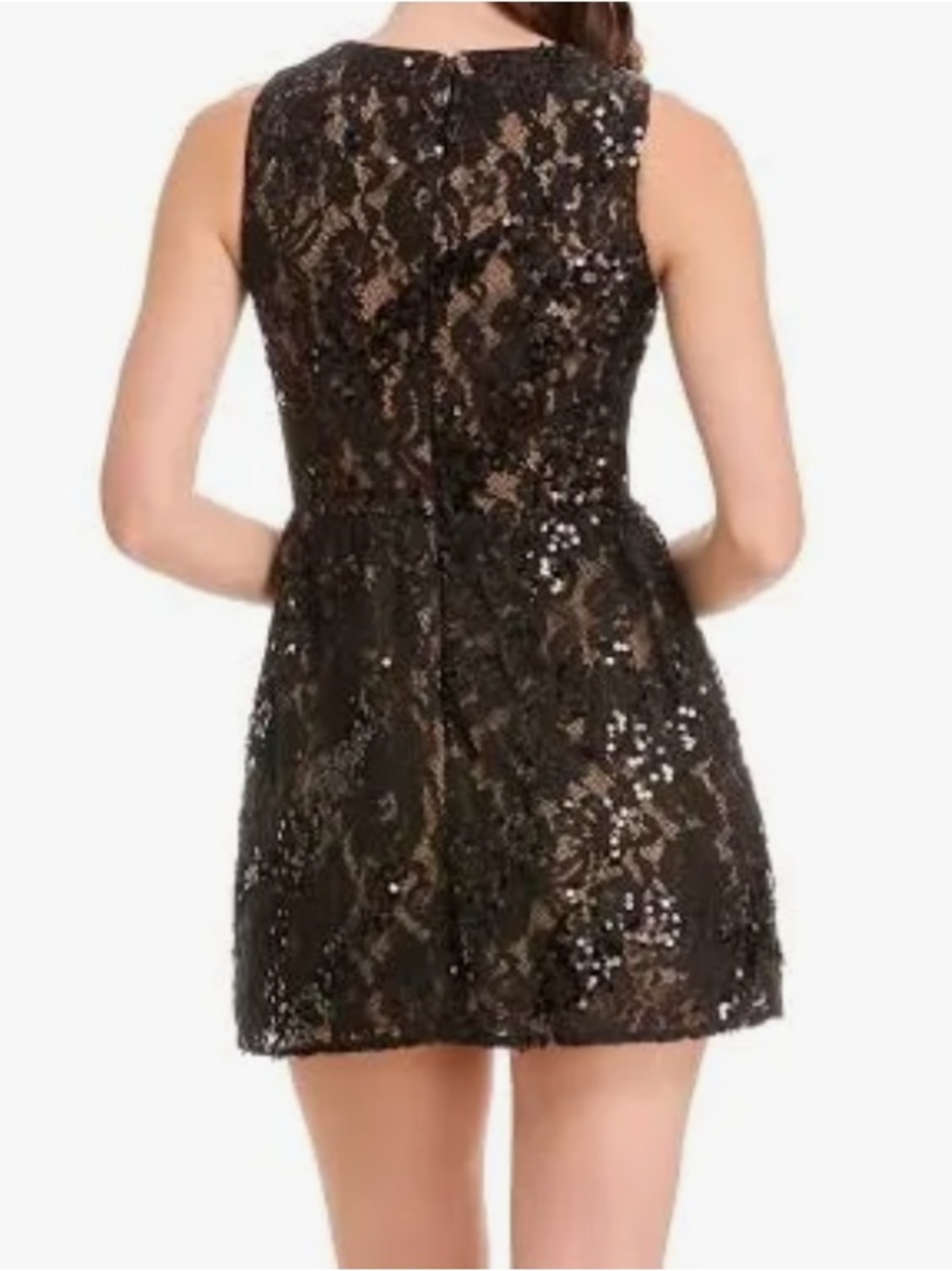 Nwt the Population Sequin Lace Mini Dress in Black and Nude